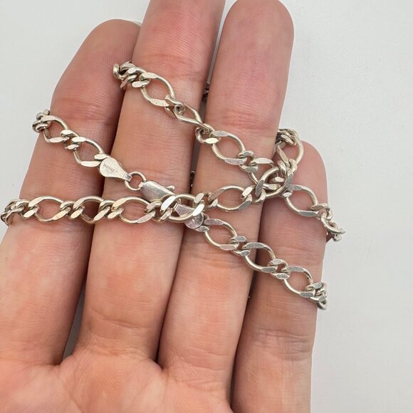 VTG Solid Sterling Silver 925 Figaro Link Chain Necklace Size 18" Length - Picture 13 of 13